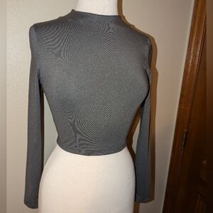 Long Sleev crop top - dark gray - drifit material - one size / small